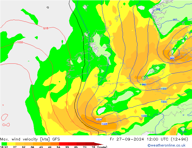 Maks. Rüzgar Hızı GFS Cu 27.09.2024 12 UTC