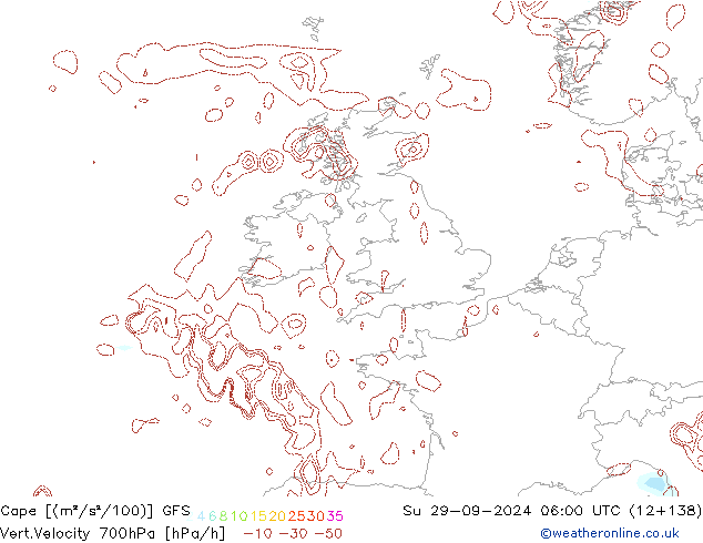 Cape GFS zo 29.09.2024 06 UTC