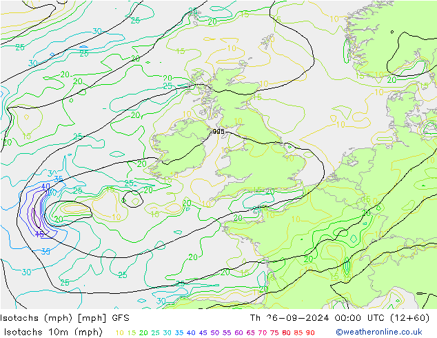 Isotachs (mph) GFS Th 26.09.2024 00 UTC