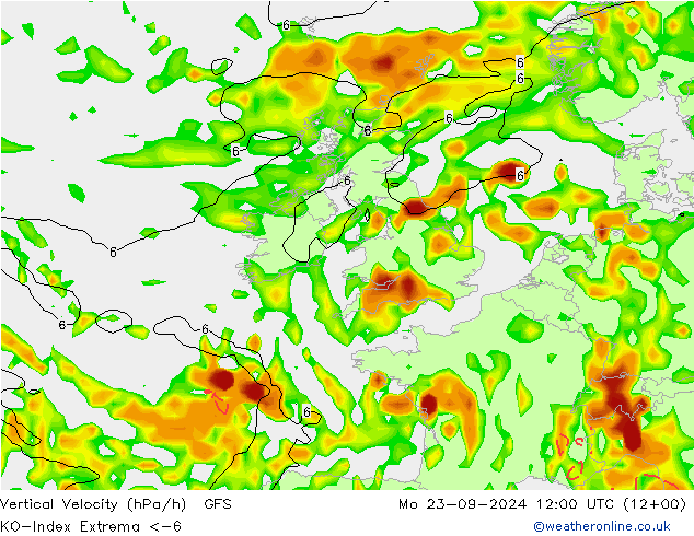 Konvektiv-Index GFS Mo 23.09.2024 12 UTC