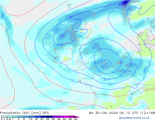 Z500/Rain (+SLP)/Z850 GFS lun 30.09.2024 12 UTC