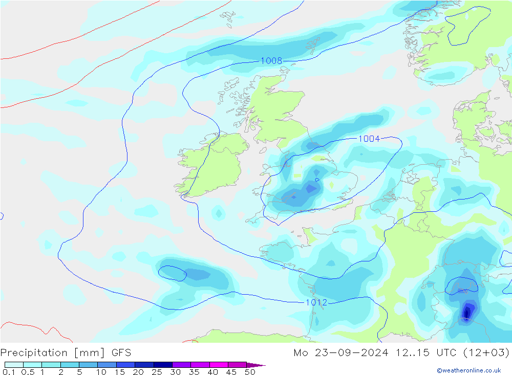 Precipitation GFS Mo 23.09.2024 15 UTC