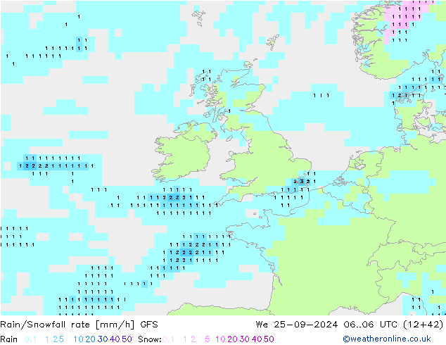 Rain/Snowfall rate GFS St 25.09.2024 06 UTC