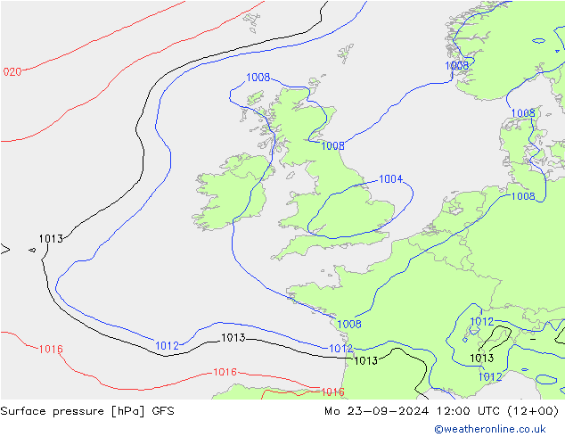 Presión superficial GFS lun 23.09.2024 12 UTC