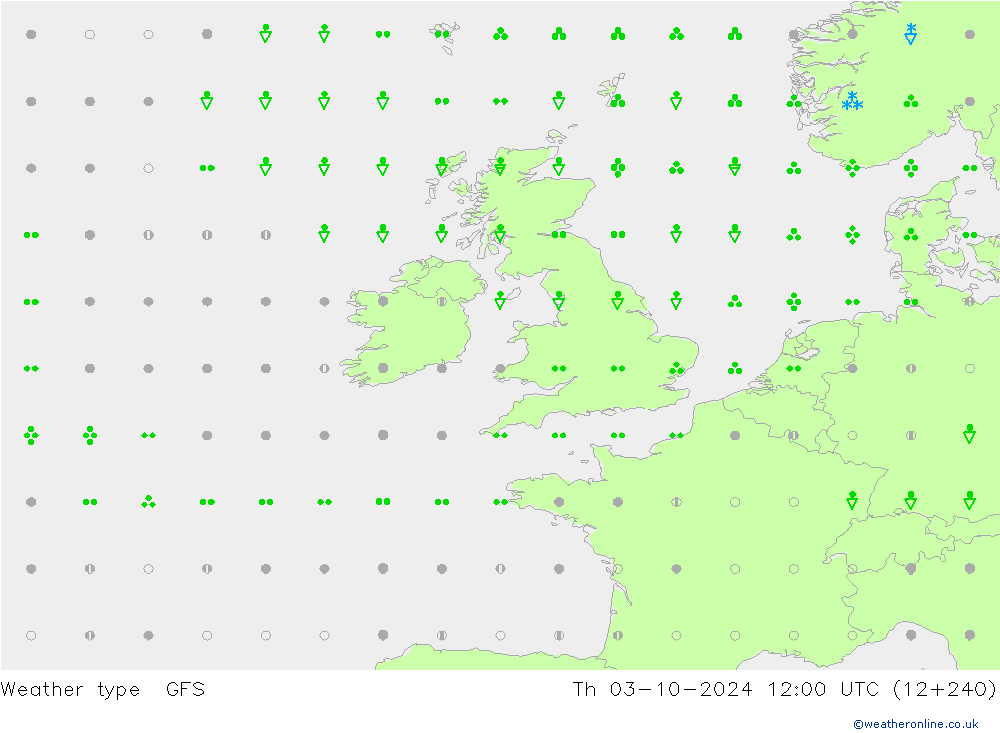 Tipo di precipitazione GFS gio 03.10.2024 12 UTC