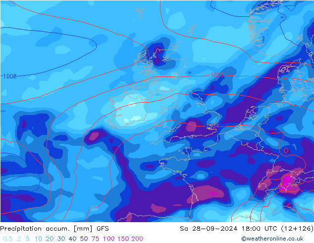 Precipitation accum. GFS sab 28.09.2024 18 UTC