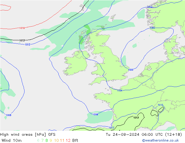 High wind areas GFS Tu 24.09.2024 06 UTC