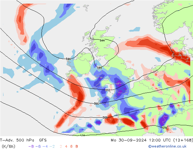 T-Adv. 500 hPa GFS Po 30.09.2024 12 UTC