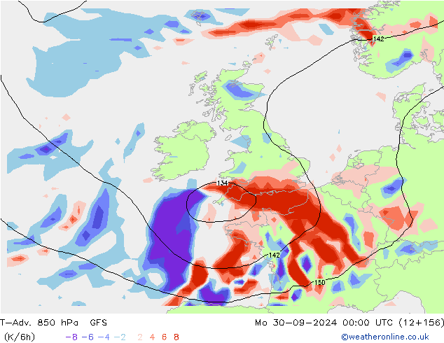 T-Adv. 850 hPa GFS Mo 30.09.2024 00 UTC