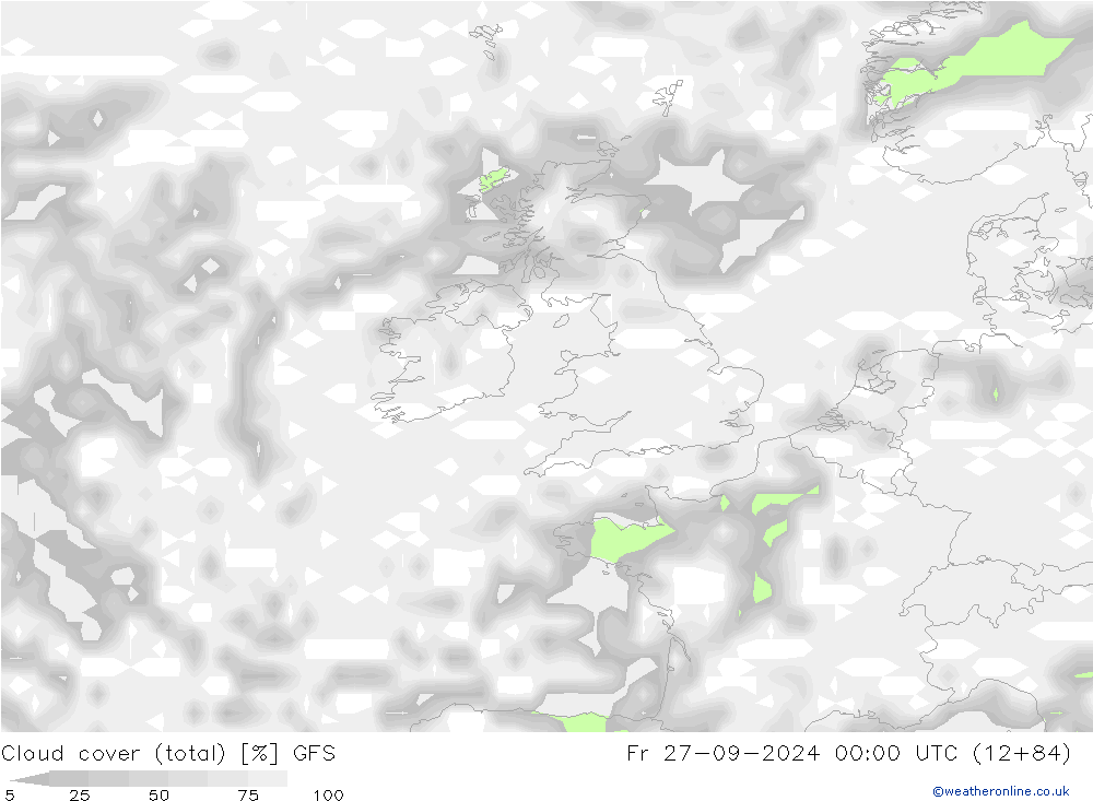 Bewolking (Totaal) GFS vr 27.09.2024 00 UTC