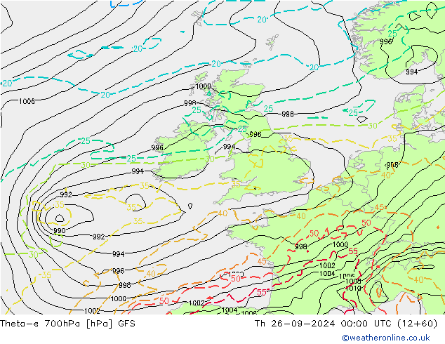 Theta-e 700hPa GFS Qui 26.09.2024 00 UTC