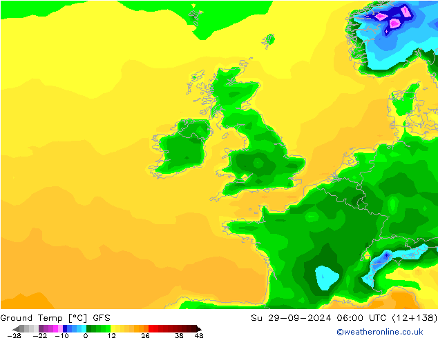 Temp. al suolo GFS dom 29.09.2024 06 UTC