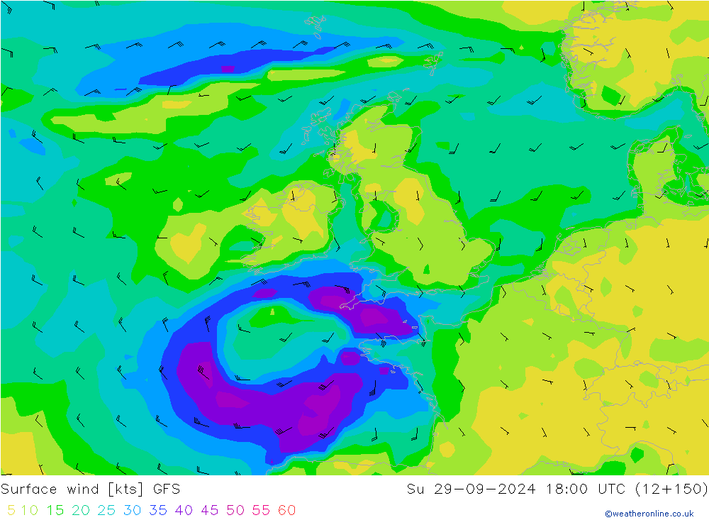 Wind 10 m GFS zo 29.09.2024 18 UTC