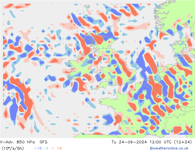 V-Adv. 850 hPa GFS Tu 24.09.2024 12 UTC