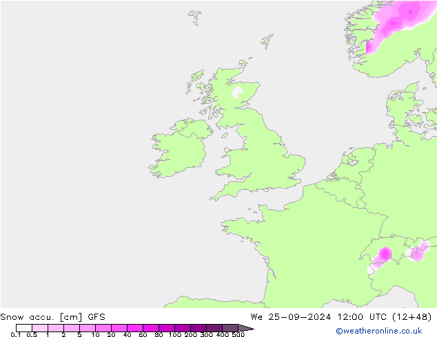 Snow accu. GFS We 25.09.2024 12 UTC