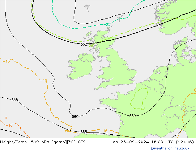 Z500/Rain (+SLP)/Z850 GFS Mo 23.09.2024 18 UTC