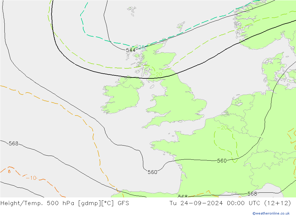 Z500/Rain (+SLP)/Z850 GFS Tu 24.09.2024 00 UTC