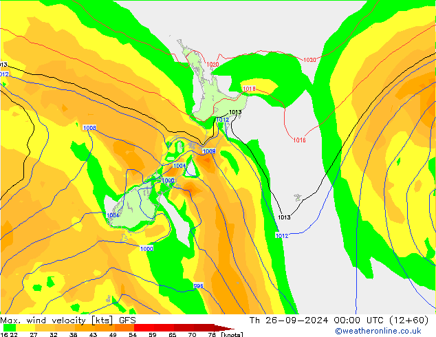 Max. wind velocity GFS jeu 26.09.2024 00 UTC