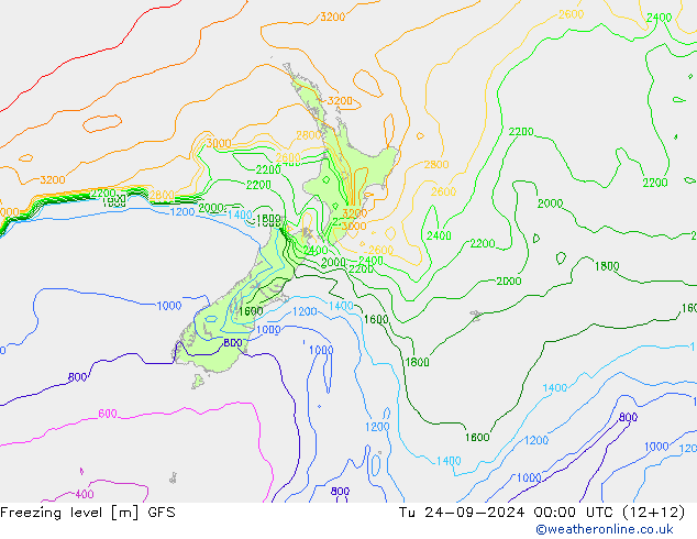 Freezing level GFS  24.09.2024 00 UTC