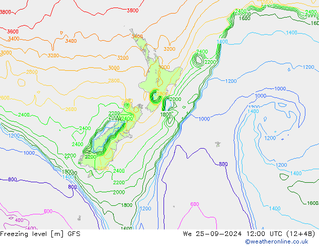 Isotherme 0° GFS mer 25.09.2024 12 UTC