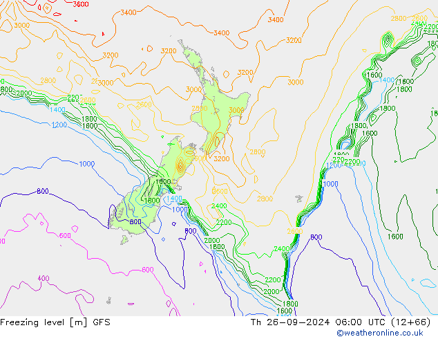 Freezing level GFS Th 26.09.2024 06 UTC