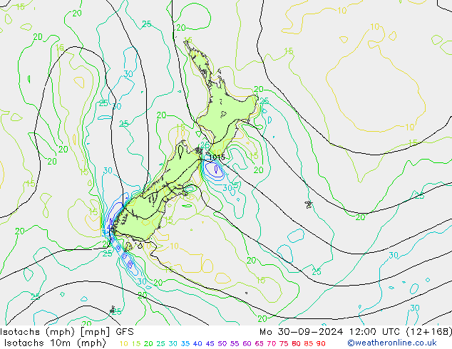 Isotachs (mph) GFS lun 30.09.2024 12 UTC