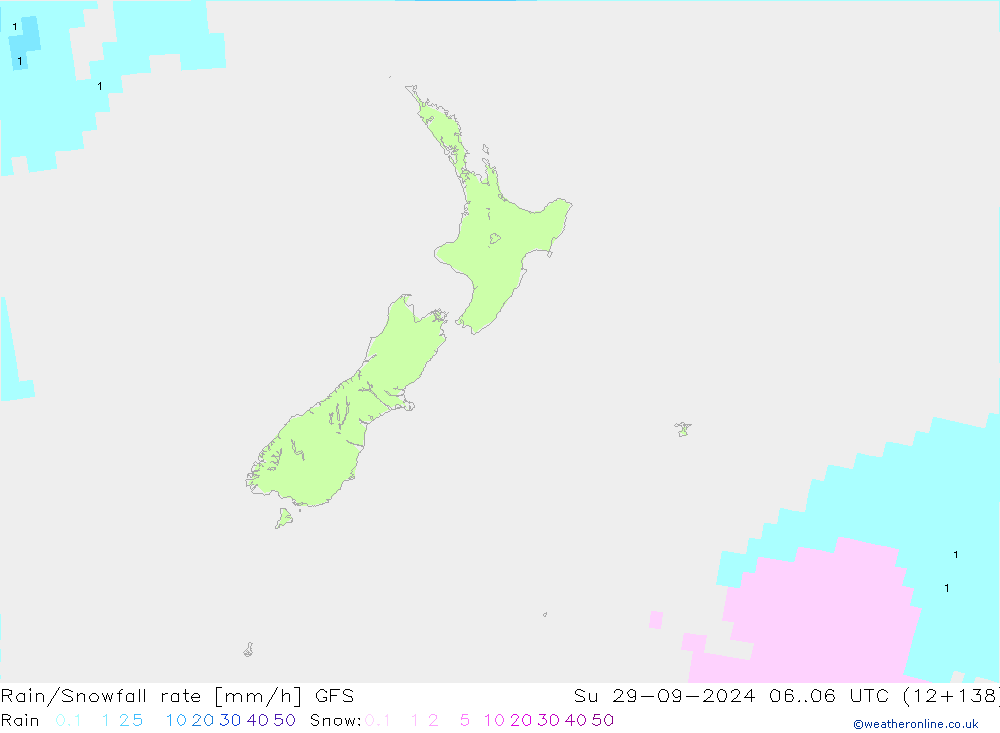 Rain/Snowfall rate GFS Su 29.09.2024 06 UTC