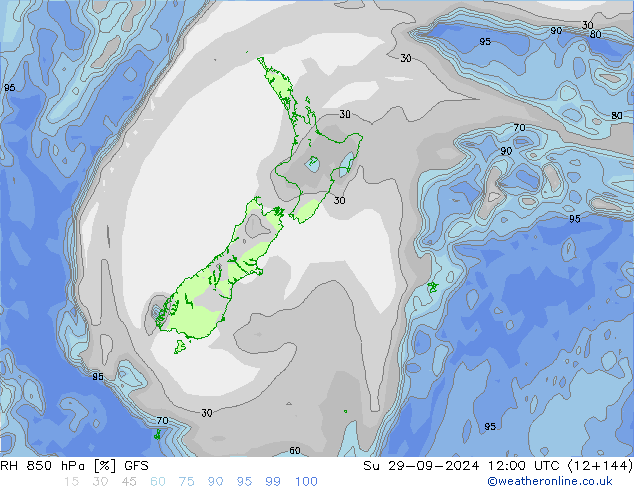 Humidité rel. 850 hPa GFS dim 29.09.2024 12 UTC