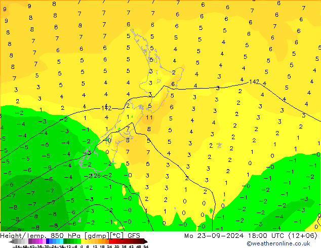 Hoogte/Temp. 850 hPa GFS ma 23.09.2024 18 UTC