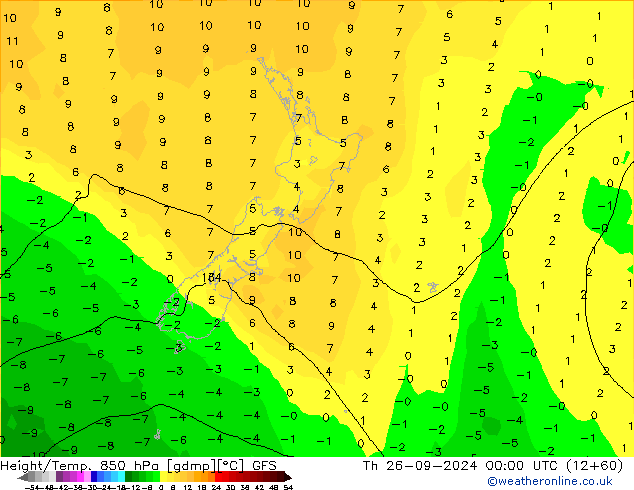 Geop./Temp. 850 hPa GFS jue 26.09.2024 00 UTC