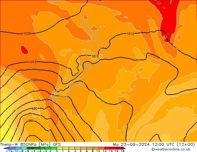 Theta-W 850hPa GFS Pzt 23.09.2024 12 UTC