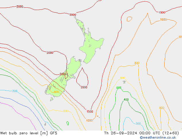 Wet bulb zero level GFS Th 26.09.2024 00 UTC