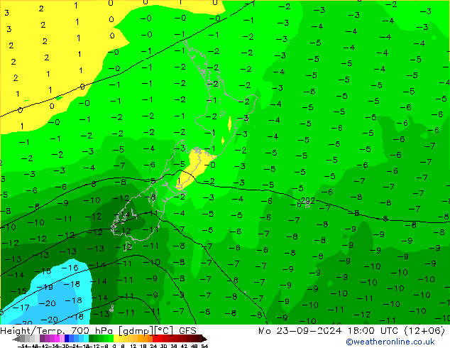 Geop./Temp. 700 hPa GFS lun 23.09.2024 18 UTC