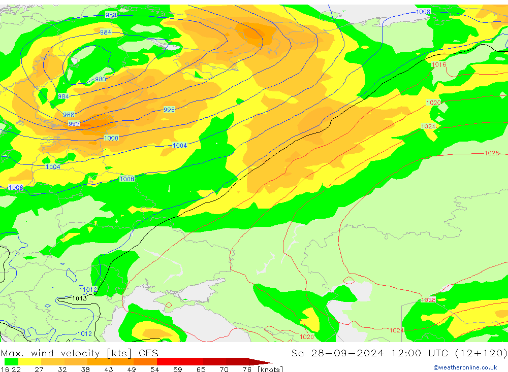 Max. wind velocity GFS Sa 28.09.2024 12 UTC