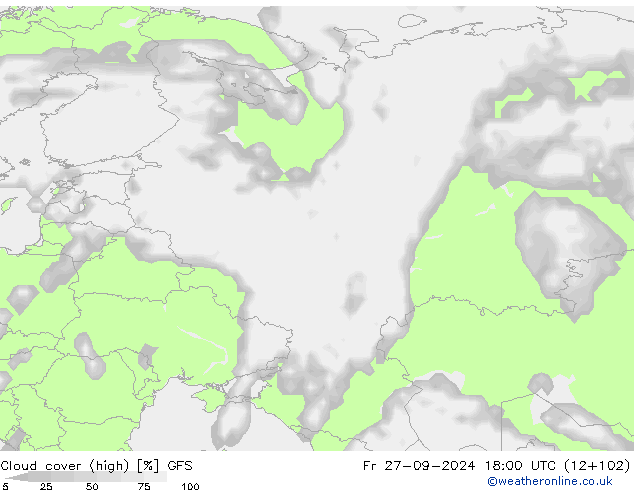 Cloud cover (high) GFS Fr 27.09.2024 18 UTC