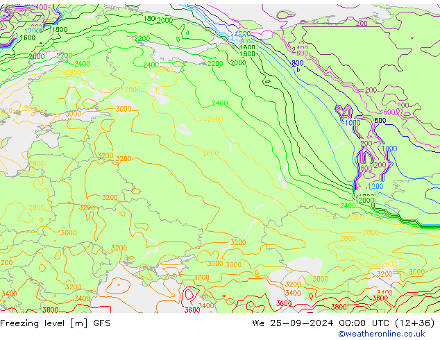 Freezing level GFS We 25.09.2024 00 UTC