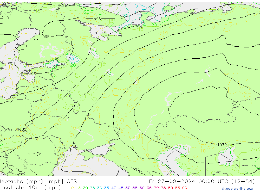 Isotachs (mph) GFS Fr 27.09.2024 00 UTC