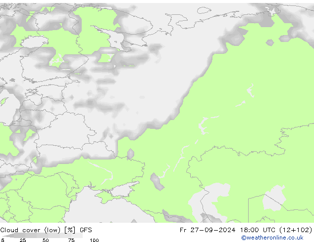 Cloud cover (low) GFS Fr 27.09.2024 18 UTC