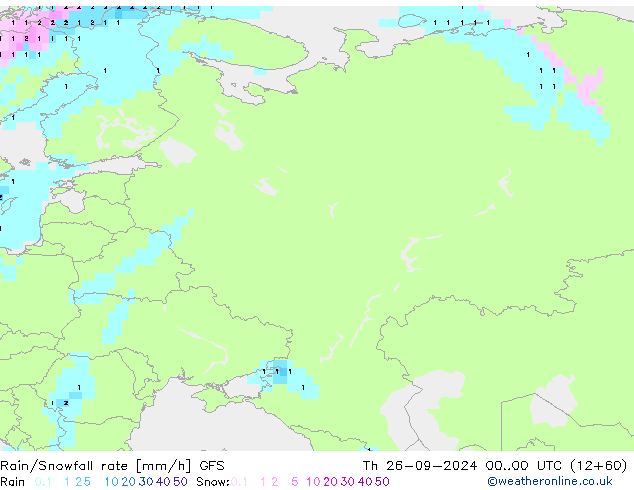 Rain/Snowfall rate GFS gio 26.09.2024 00 UTC