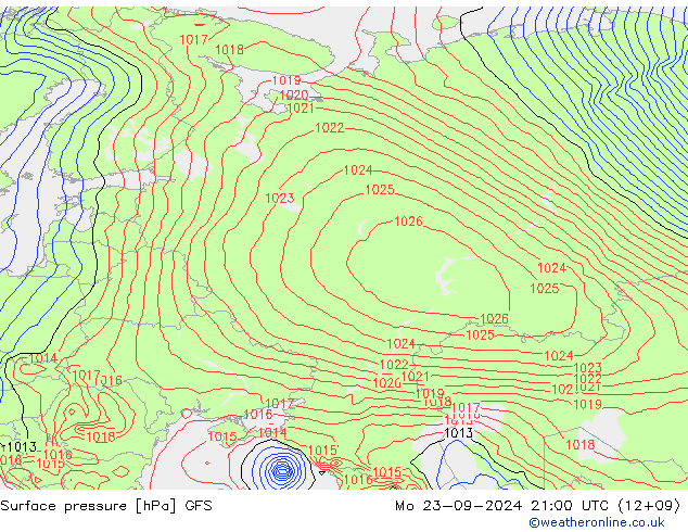 Pressione al suolo GFS lun 23.09.2024 21 UTC