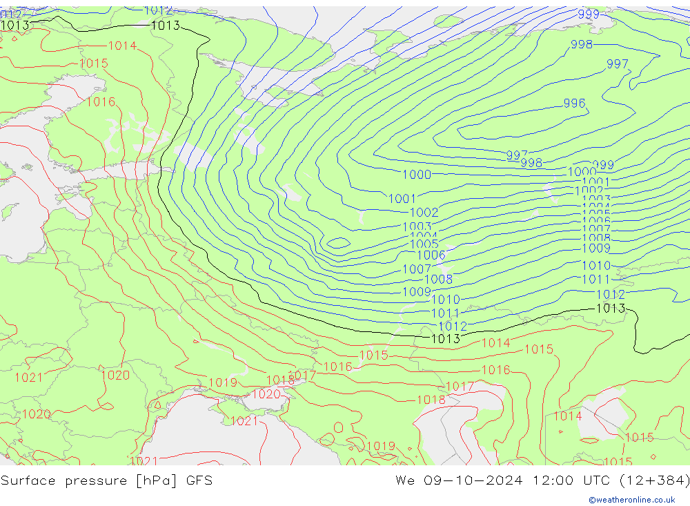 Surface pressure GFS We 09.10.2024 12 UTC