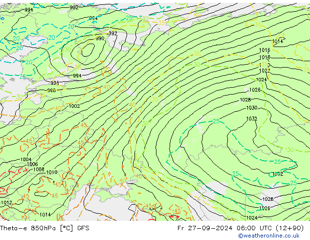 Theta-e 850hPa GFS vr 27.09.2024 06 UTC