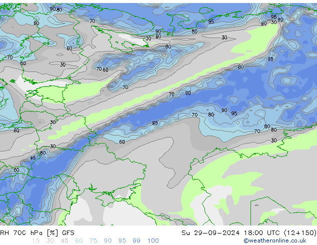 RH 700 hPa GFS nie. 29.09.2024 18 UTC