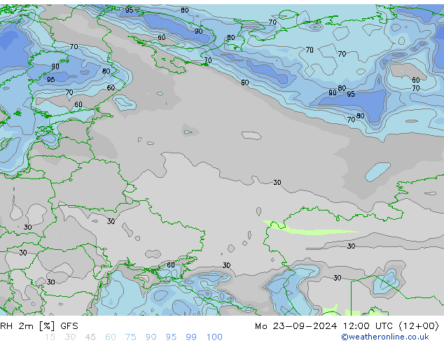 RH 2m GFS Mo 23.09.2024 12 UTC