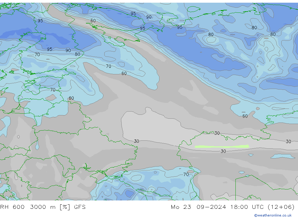 RH 600-3000 m GFS Mo 23.09.2024 18 UTC