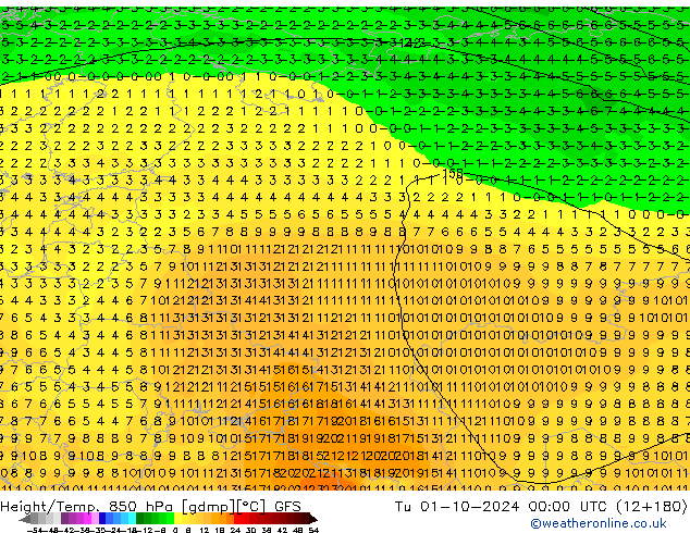 Z500/Rain (+SLP)/Z850 GFS  01.10.2024 00 UTC