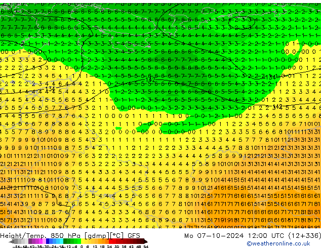 Z500/Rain (+SLP)/Z850 GFS lun 07.10.2024 12 UTC