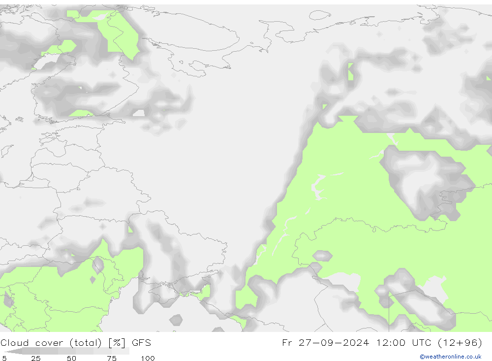 zachmurzenie (suma) GFS pt. 27.09.2024 12 UTC