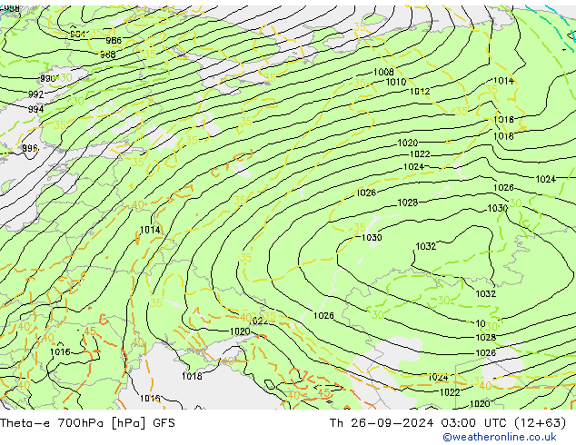 Theta-e 700hPa GFS Th 26.09.2024 03 UTC