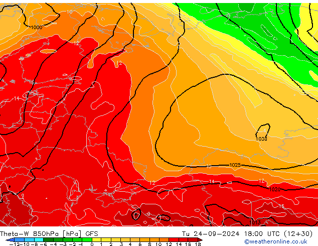 Theta-W 850hPa GFS mar 24.09.2024 18 UTC